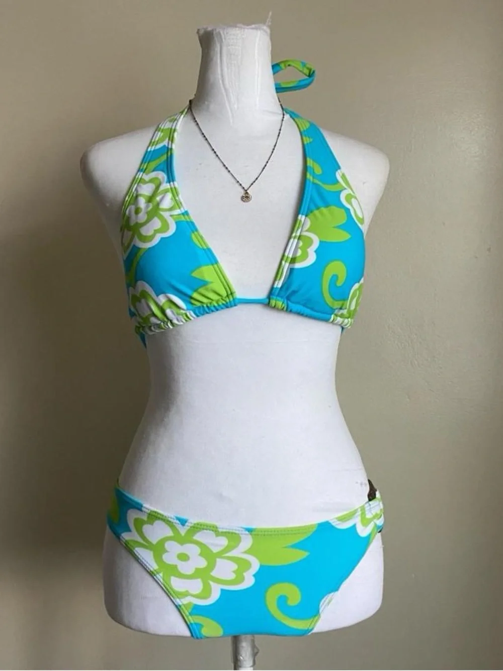 Vintage Y2K blue & green floral bikini
